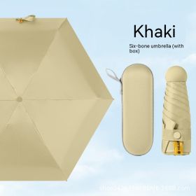 Ultra-light Five-fold Capsule Pocket Umbrella Black Glue Sun Umbrella For Women (Option: Khaki Umbrella Box)