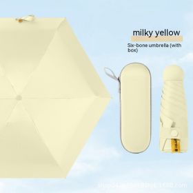 Ultra-light Five-fold Capsule Pocket Umbrella Black Glue Sun Umbrella For Women (Option: Milky Yellow Umbrella Box)