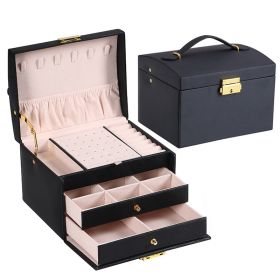 Three-layer Drawer Jewelry Box (Color: Black)