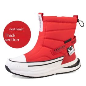 Winter Wool Lining Waterproof Casual Men's Cotton Shoes (Option: Z88 Women's, Bright Red-45)